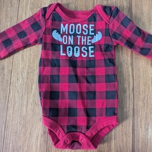 Canadiana "Moose on the Loose" plaid newborn  baby bodysuit